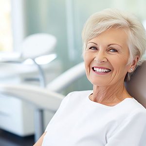 Smiling senior woman in dental treatment chair